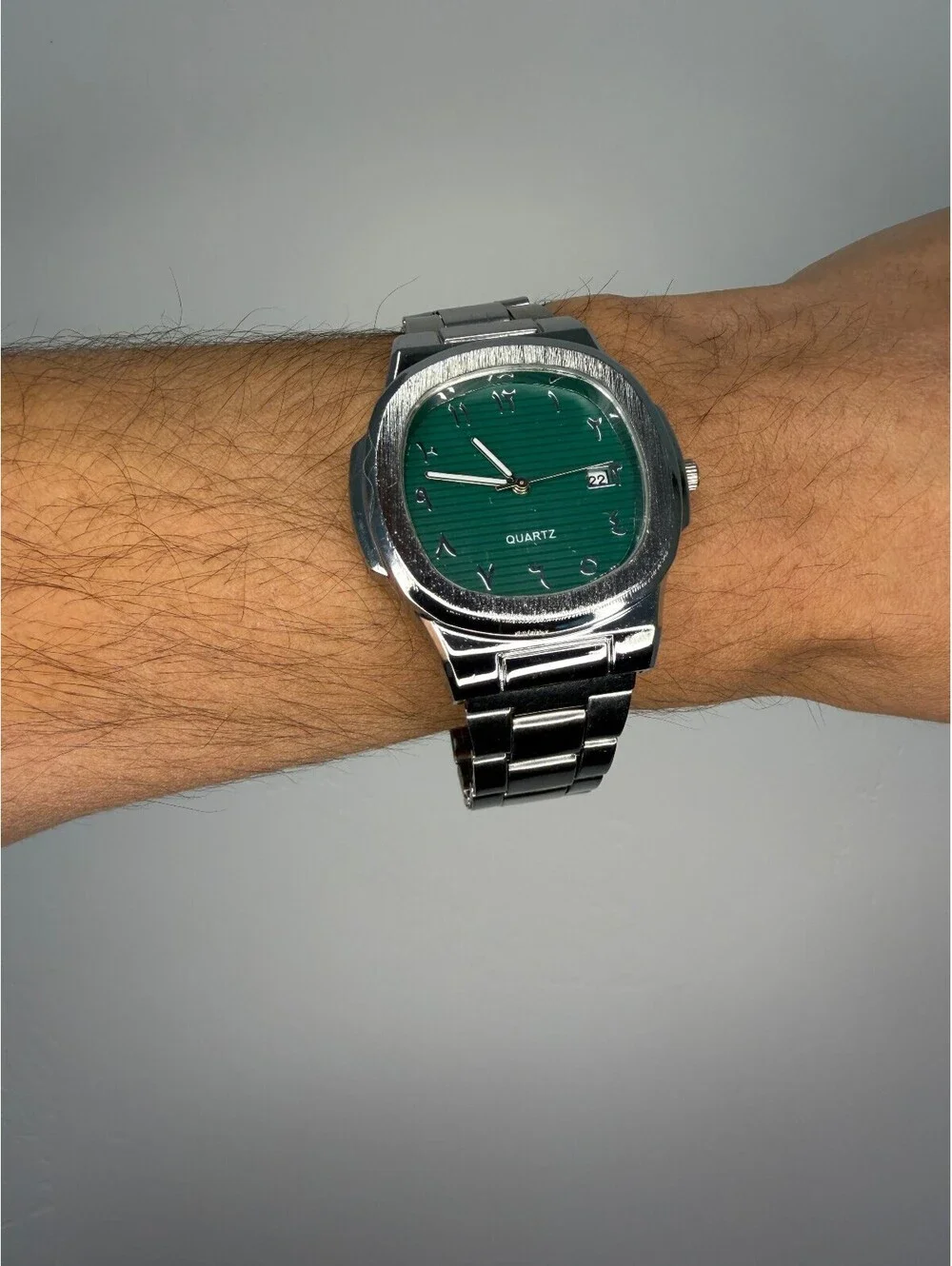 Green Silver Band Arabic Watch A-13